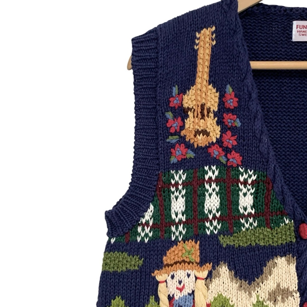 Vintage Western Theme Hand Knit Sweater Vest | Size M - Picture 6 of 11